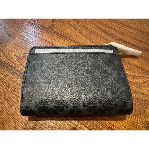 Kate Spade New York Leather Wallet Black Spade Flower 5x4 NWT Designer Lux - Picture 2 of 8
